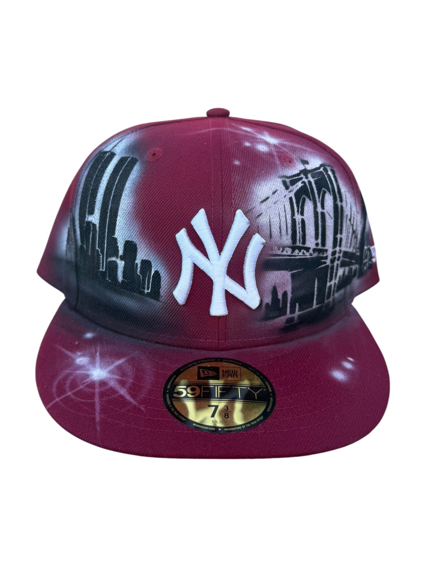 Size 7 3/8 Burgundy NY Airbrush Fitted