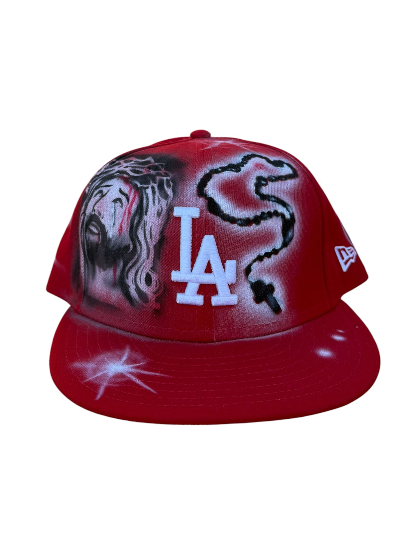 Size 7 1/2 Red LA Jesus Airbrush Fitted