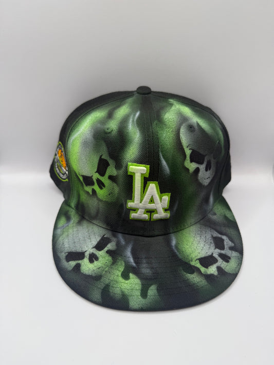 Size 8 LA Green Skulls Airbrush Fitted