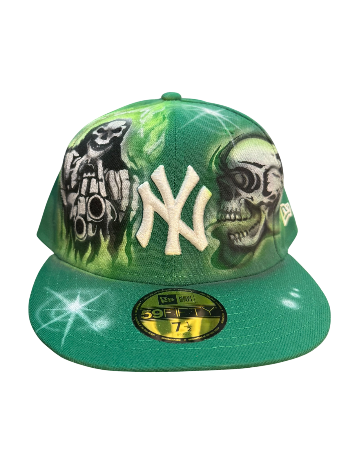 Size 7 1/2 Green NY Reaper Skull Airbrush Fitted