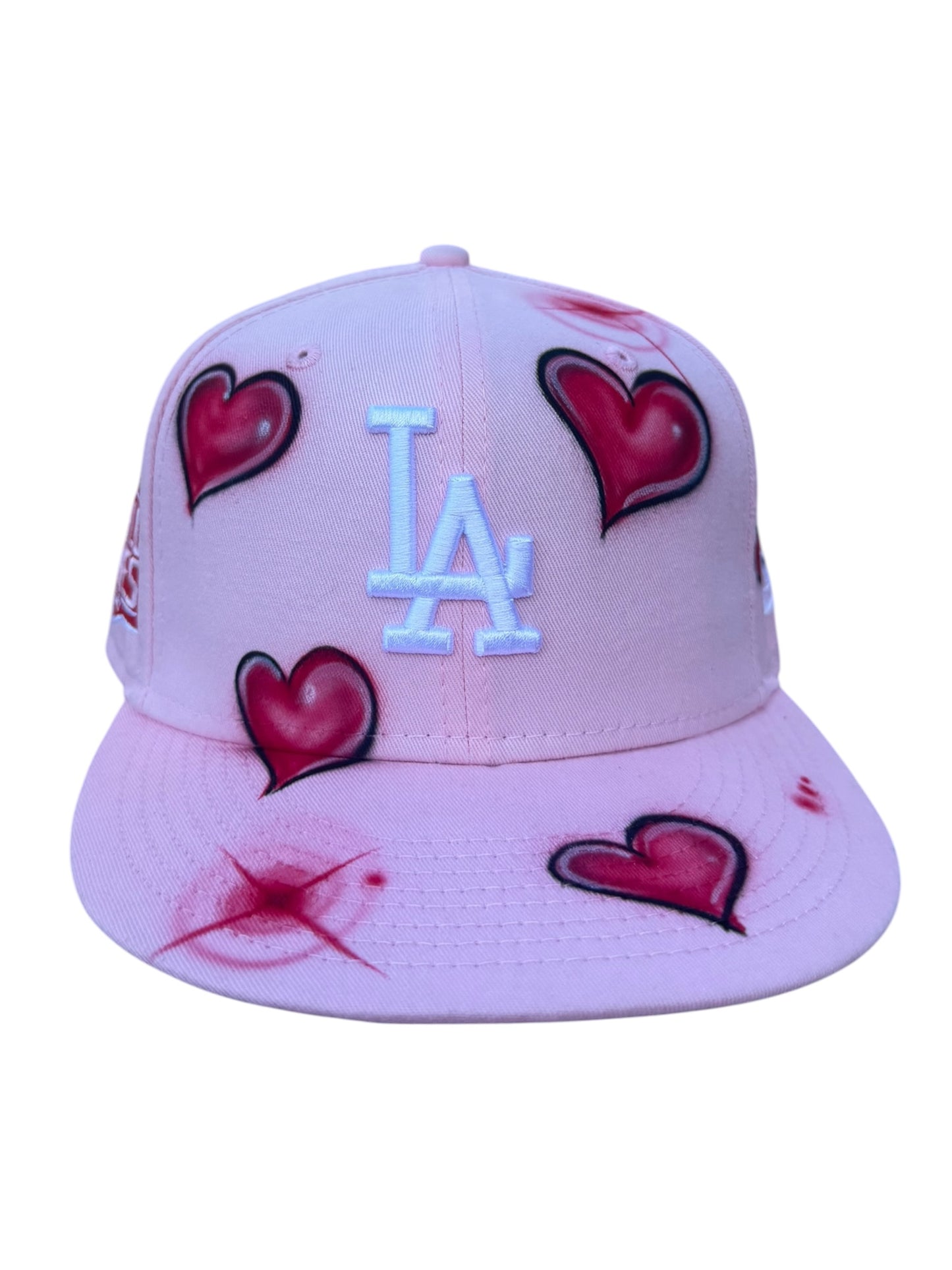 Size 7 1/4 Pink LA Airbrush Hearts Fitted