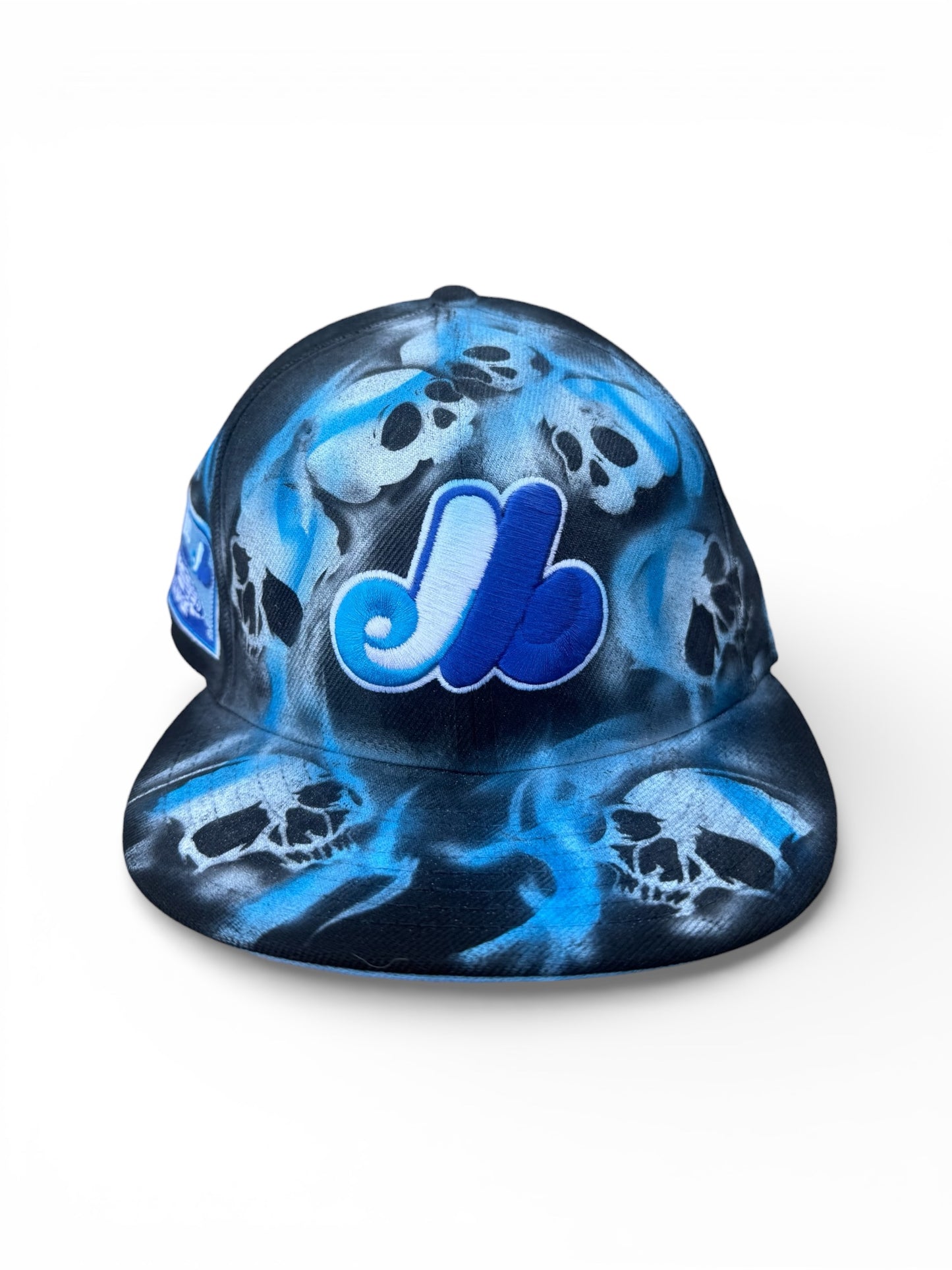 Size 7 1/8 Blue Airbrush Skull Fitted