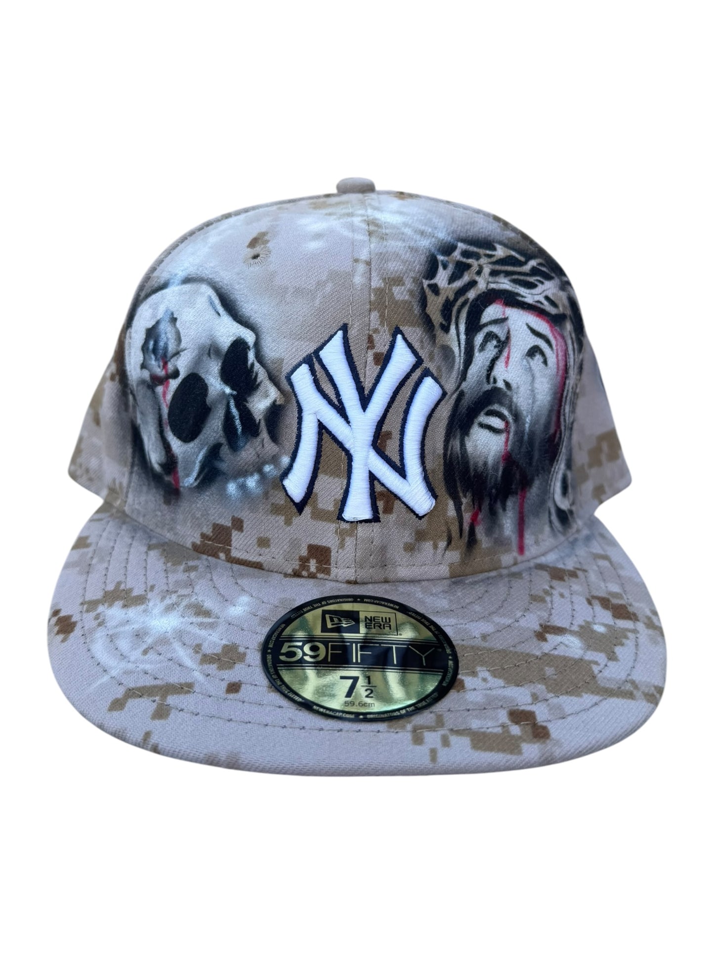 Size 7 1/2 Camo NY Jesus Airbrush Fitted