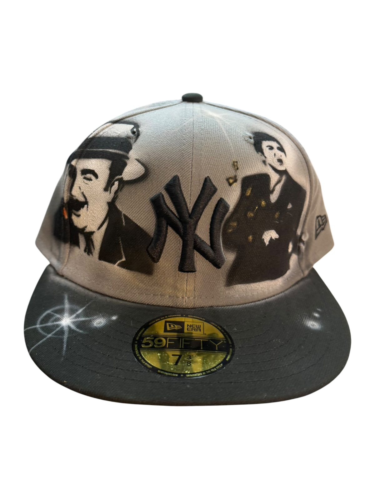 Size 7 3/8 Grey NY Scarface/Capone Airbrush Fitted