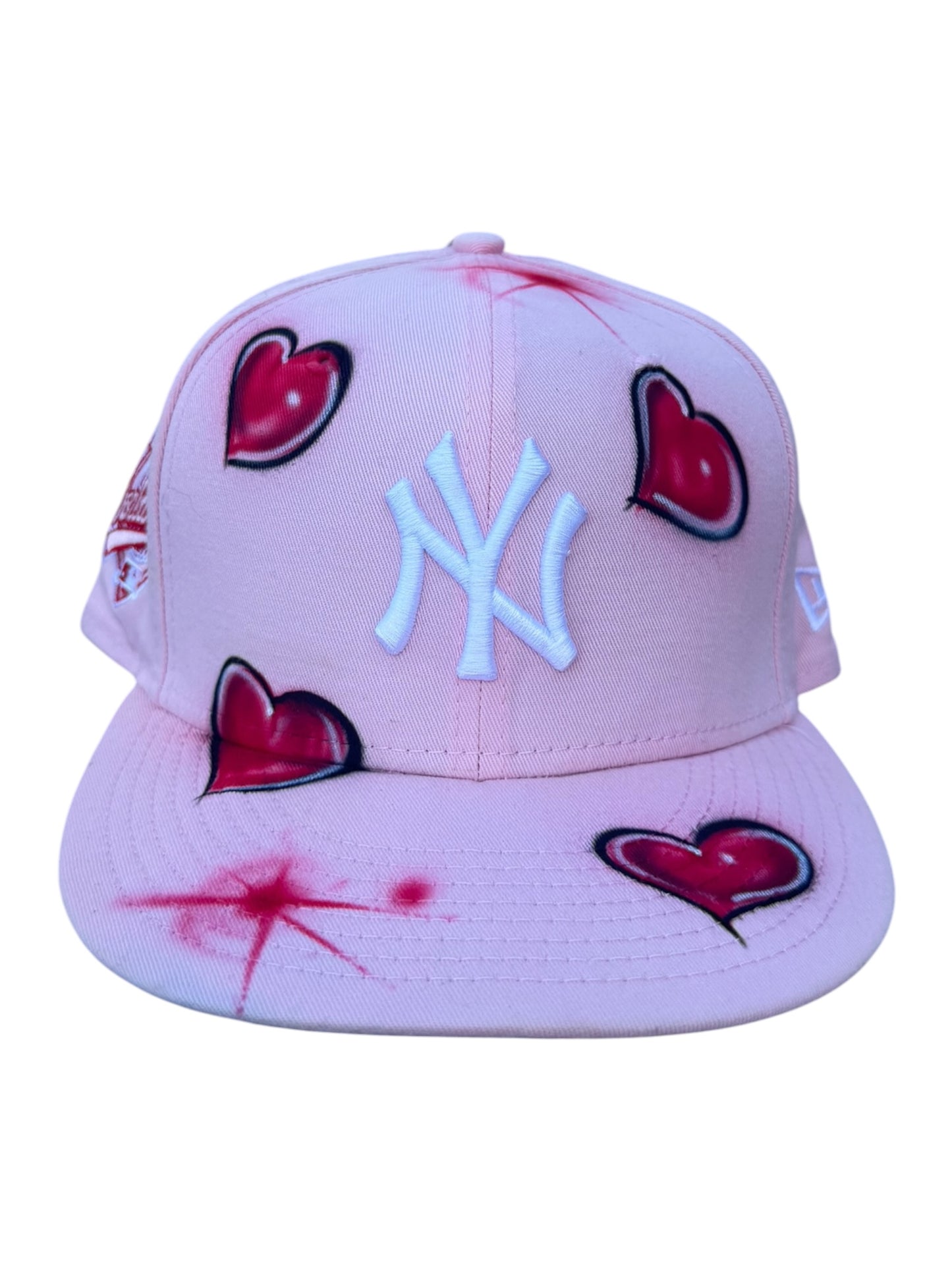 Size 7 3/8 Pink NY Airbrushed Hearts Fitted