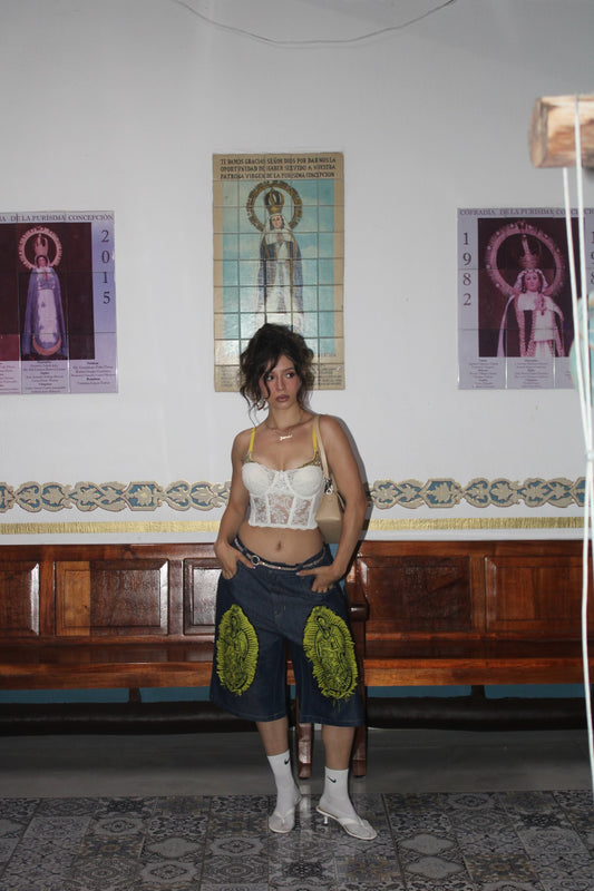 Virgin Mary Denim Shorts