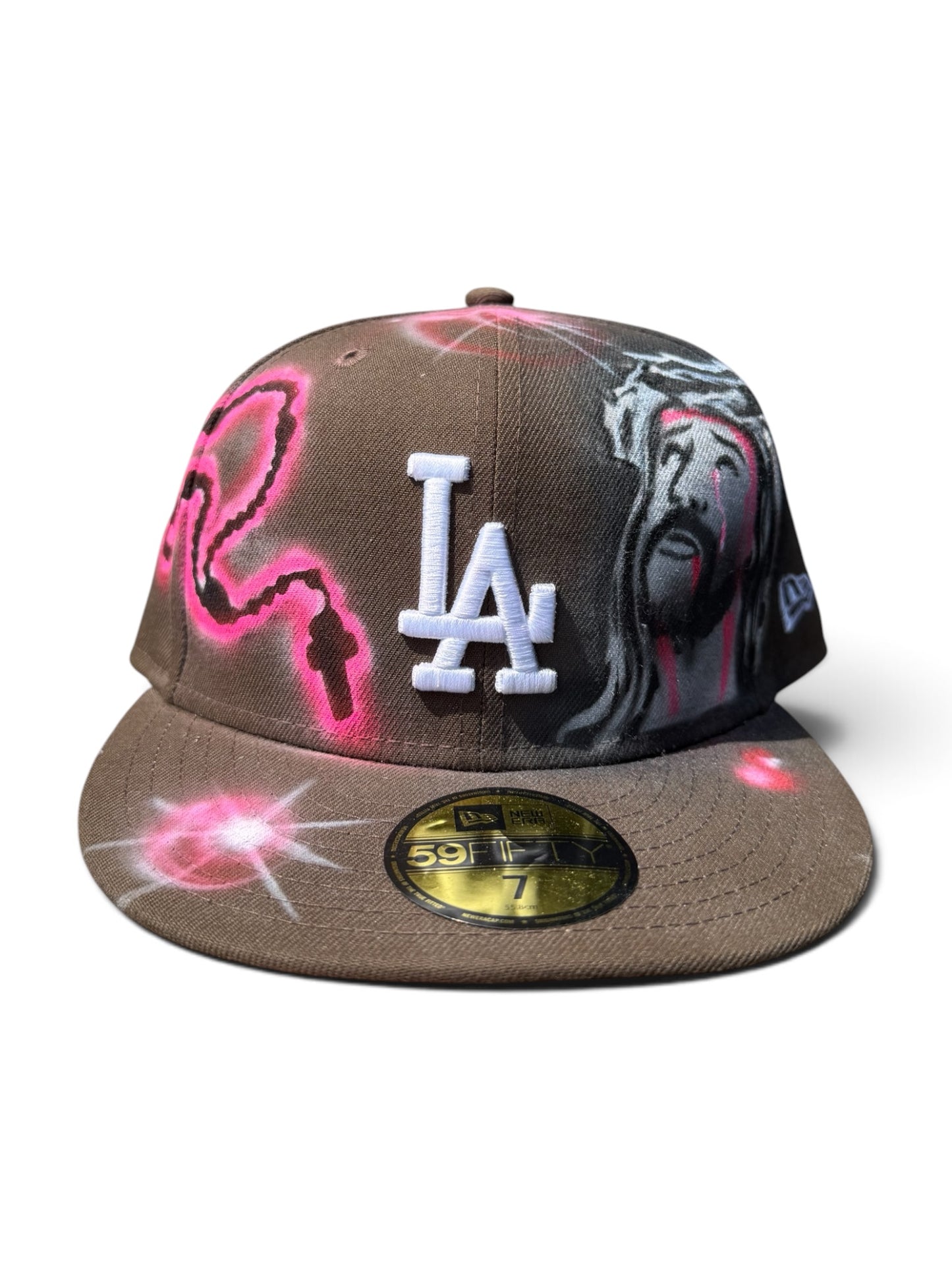 Size 7 LA Brown/Pink Airbrushed Jesus Fitted